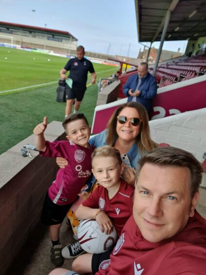 Mum, Luisa Milne with Luca, Rocco and husband Ramsay were guests at Arbroath FC.