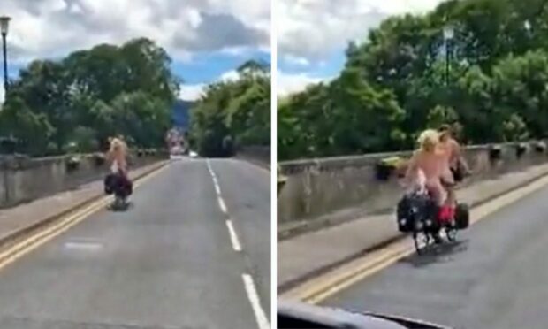 The cyclists were travelling nude near Bridge of Earn.