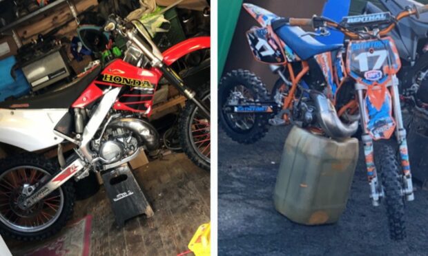 Two motocross bikes stolen from a shed in East Wemyss, Fife.