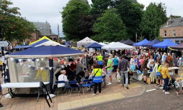 Crowds at Alyth Community Market,