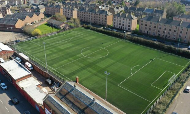 An aerial view of Dundee United's training pitch Gussie Park.