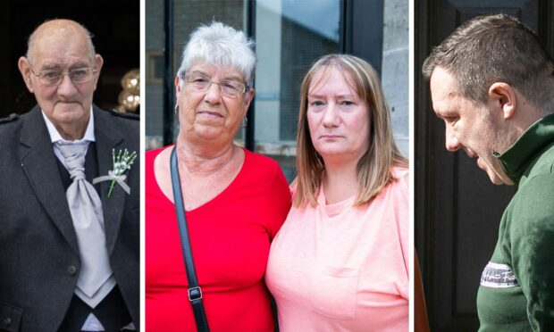 Christina Plant and Tina McLean (centre) say Barry Stevenson-Hamilton's crimes led to Edward Plant (left) suffering a stroke.
