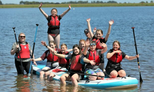 Arbroath Academy S1 pupils enjoy the water activities at Monikie Country Park.
