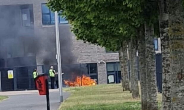 Crews rushed to extinguish a bin that had been set alight at Longhaugh Primary School in Dundee.