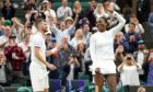 Jamie Murray and Venus Williams celebrate victory in their mixed doubles match against Alicja Rosolska and Michael Venus.