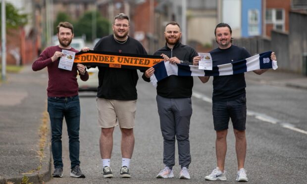 Fans for Foodbanks Dundee volunteers. (Left to right) Darren Thomson, Marty Smith, Liam McKelvie and Daniel Gearie.