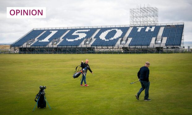 The spectators grandstand alongside the 1st and 18th holes. The Open Media Day at St Andrews. Supplied by Jane Barlow/PA Wire