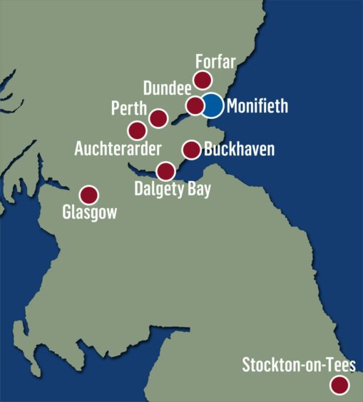 a map showing where Where the 1st class and 2nd class letters were sent.