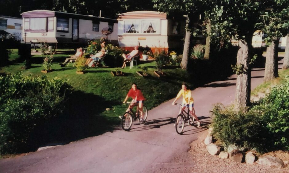 Rachel and Kirsty Wood on their bikes as teenagers at Blairgowrie Holiday Park.
