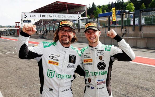 Sandy Mitchell (right) and Adam Balon celebrate their weekend British GT pole position. Supplied by McMedia.