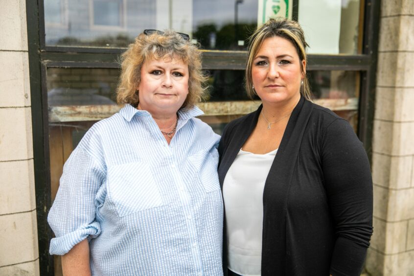 Fraud victim Susan Mitchell, 57, from Rosyth and Sarah Yorke, 40, from Kincardine.