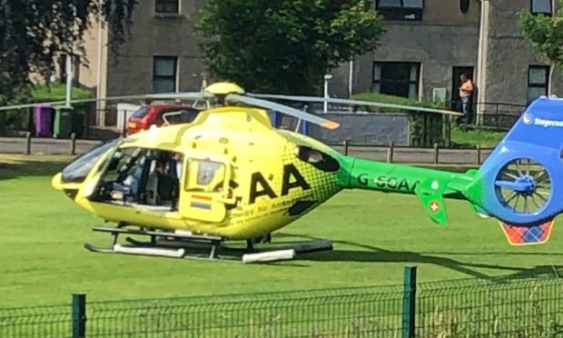 The air ambulance landed in Forfar on Monday morning.