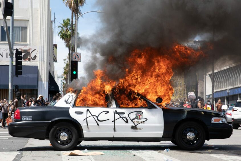 Los Angeles in May 2020 during protests against police violence following the killing of George Floyd. Shutterstock.