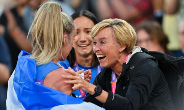 Eilish McColgan celebrates with her mum.