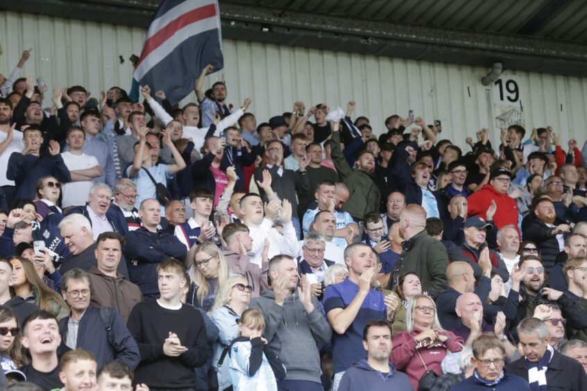 Dundee fans in the away end at Raith Rovers.
