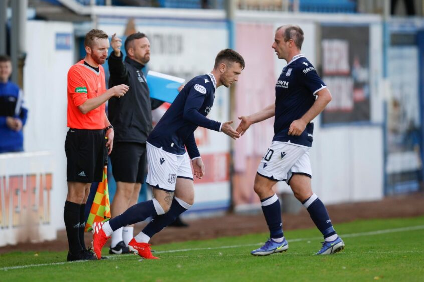 Jordan McGhee comes off the bench for Dundee.