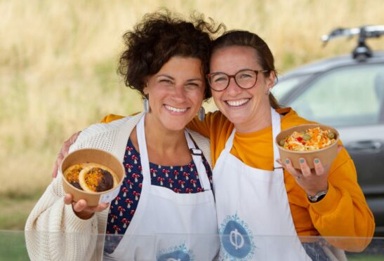 Christina Tsolaridou Sturrock on her Fournos-authentic Greek food stall with sister-in-law Annie Sturrock. Pic: Paul Reid.