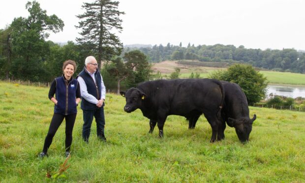 MairRural economy secretary Mairi Gougeon with farm manager Bruce Christie at Burghill Farm.