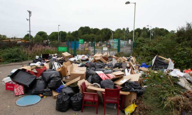 Fly-tipping at Baldovie recycling centre.