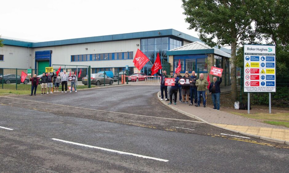 Baker Hughes staff outside the Charleton Road site in Montrose.