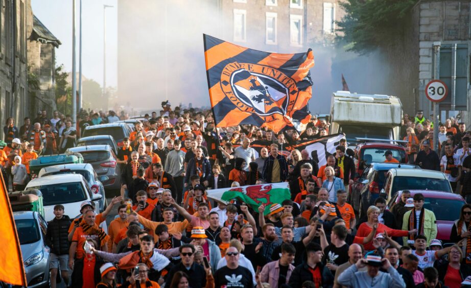 Thousands of fans matched down Isla Street and North Isla Street to Tannadice.