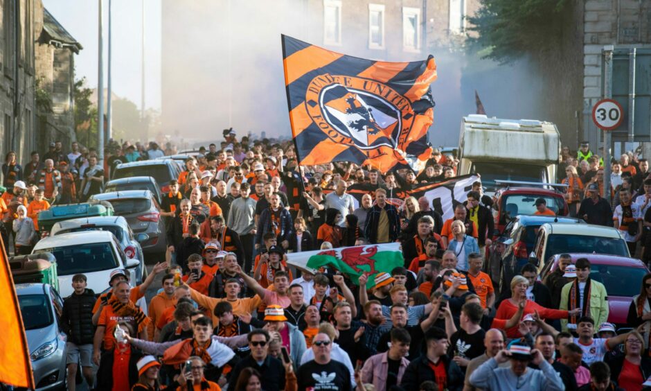 Thousands of fans matched down Isla Street and North Isla Street to Tannadice.