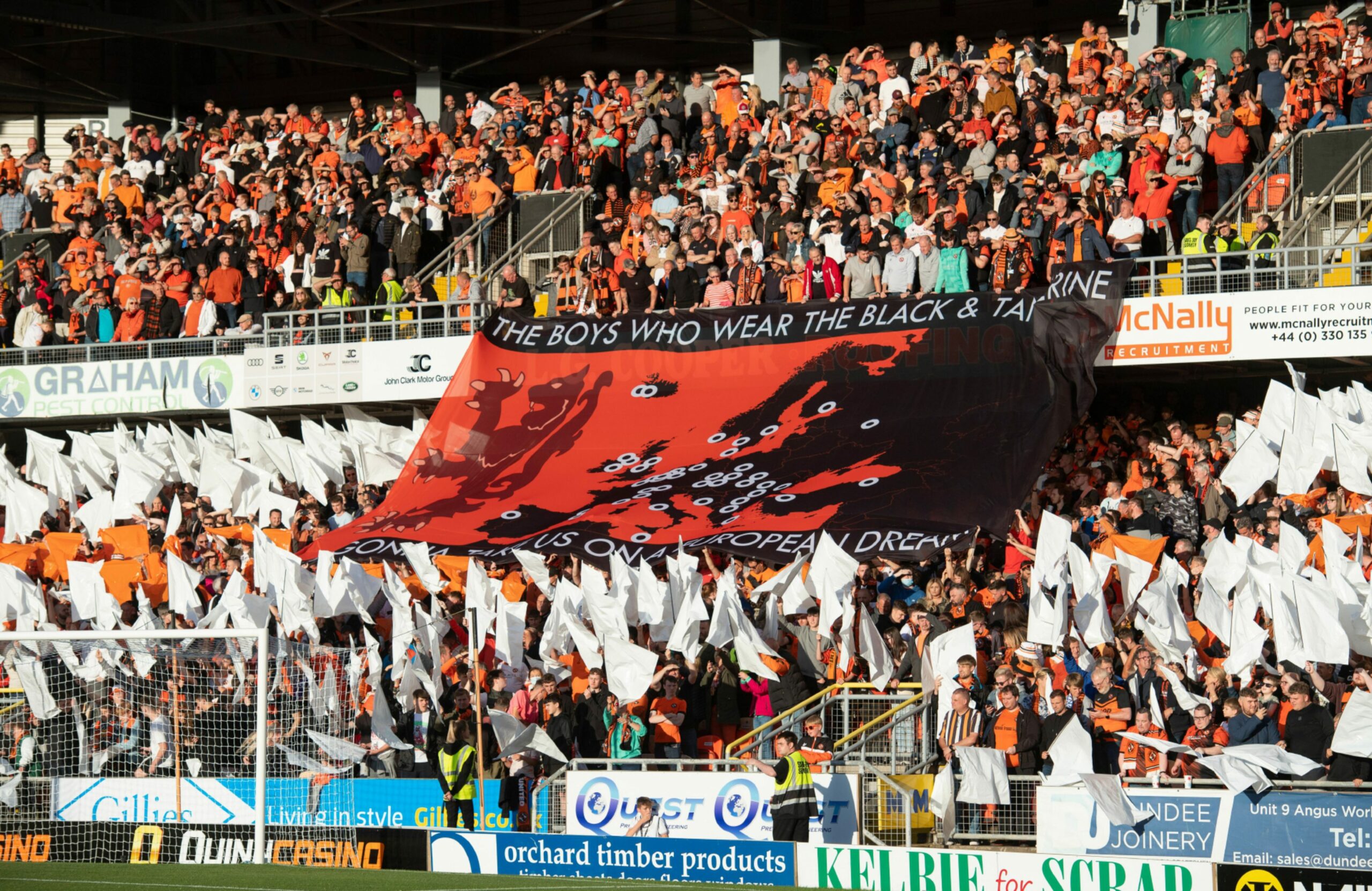 The Dundee United display team unfurled eye-catching flags, like this one in the Eddie Thomson Stand.