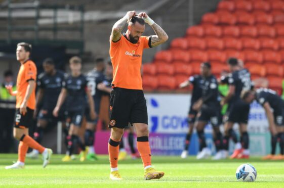 Steven Fletcher dejected at full-time against St Mirren.