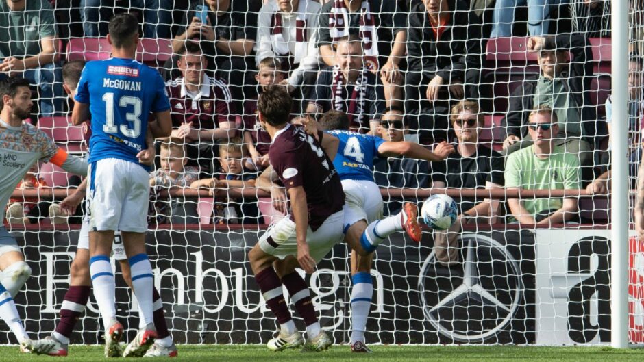 Andy Considine's equaliser should have earned Saints a point at Tynecastle. Image: SNS.