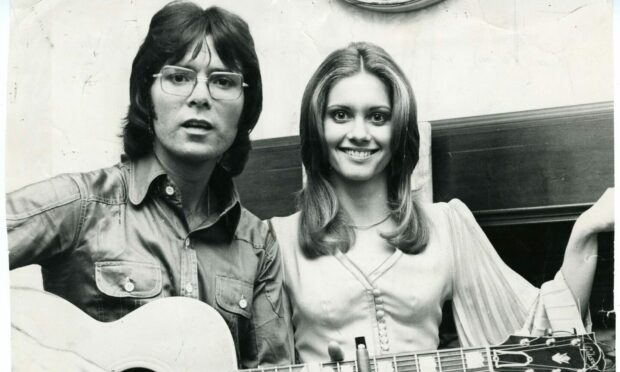 Cliff Richard and Olivia Newton-John backstage at the Caird Hall in 1972.