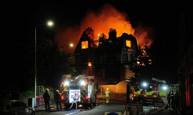 Firefighters battling the fire at the Lundin Links hotel.