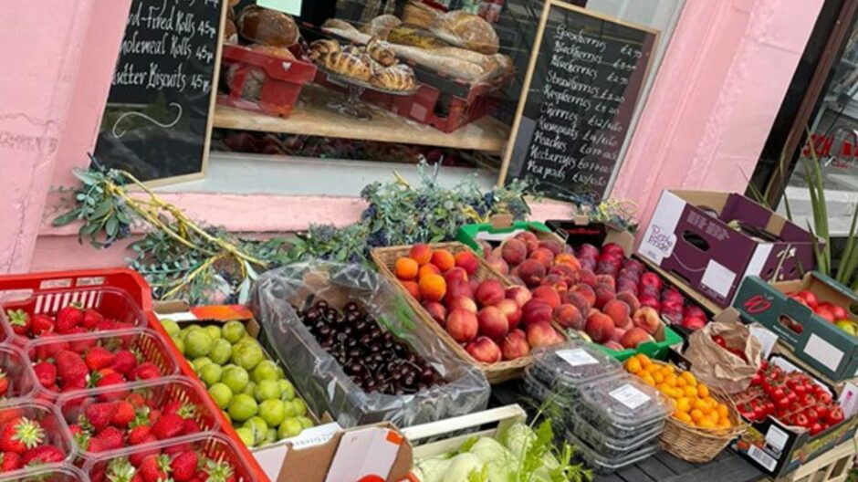 Fresh fruit and produce stands at Clementine of Broughty Ferry.