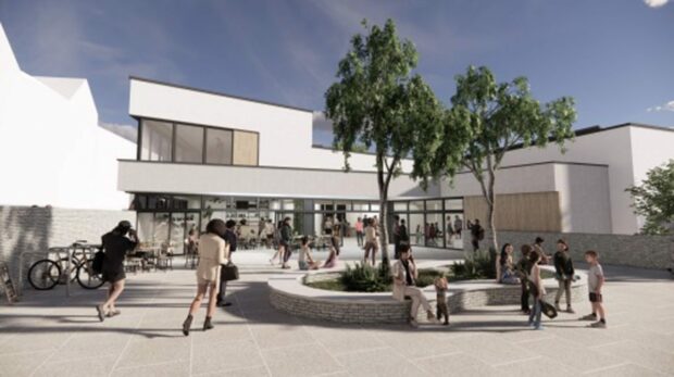 A view from the courtyard looking into the cinema and bistro. Image: Fergus Purdie Architect.