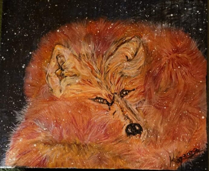 Kareena McMillan (60). Tired Fox Snowy Night.