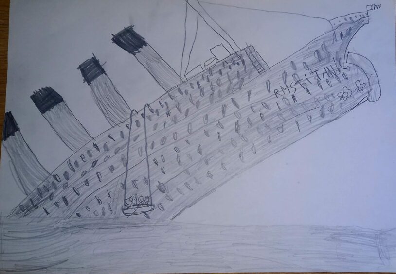 Alfie Clark (7). Titanic in trouble.