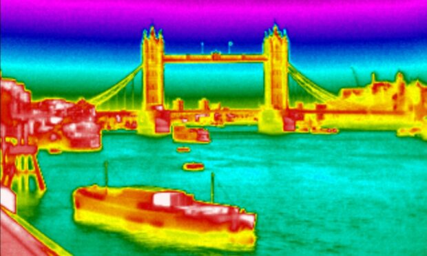 An IRT Surveys infrared survey of Tower Bridge in London.