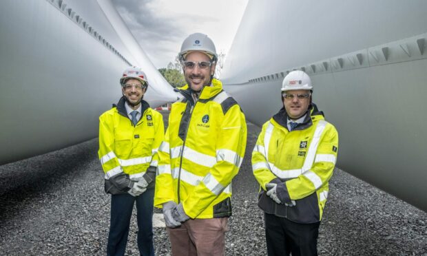 Dundee City Council leader John Alexander, Adam Ezzamel, project director of Inch Cape and David Webster, director of Energy at Forth Ports.