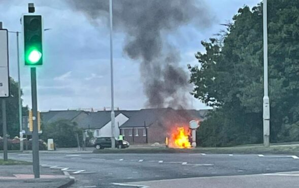 The vehicle on fire in Kirkcaldy. (Image: Fife Jammer Locations).