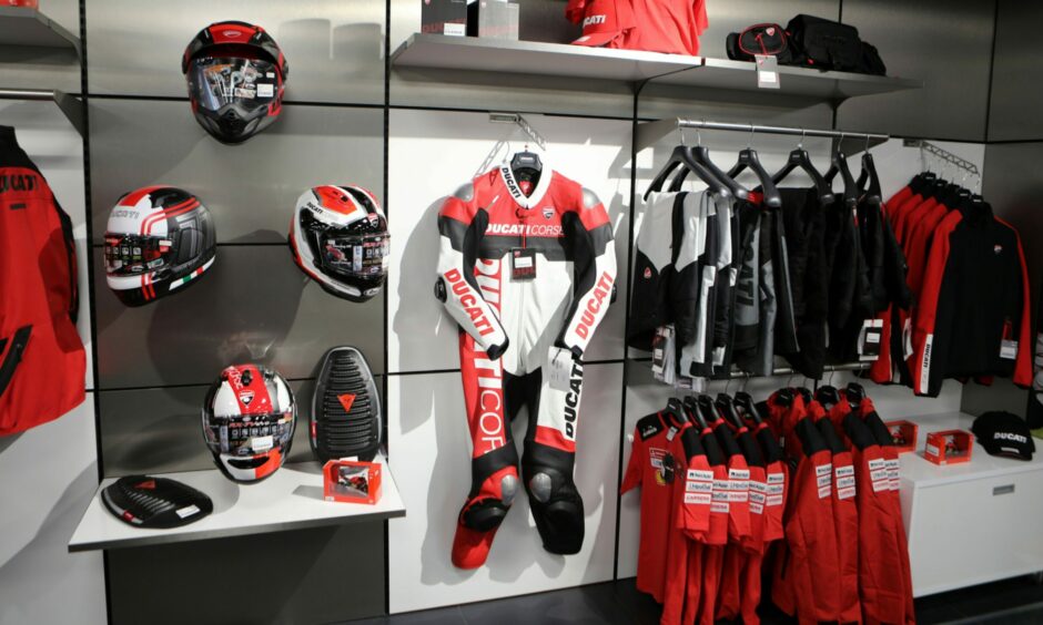 As well as stocking bikes, the new Dundee Ducati store sells a range of clothes and riding equipment.