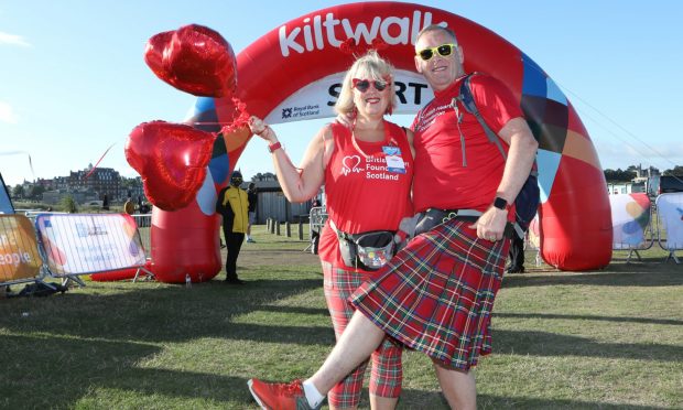 Julie and Duncan Strachan, from Aberdeen, were among the Kiltwalkers who set off from St Andrews. Image: Gareth Jennings/DC Thomson.
