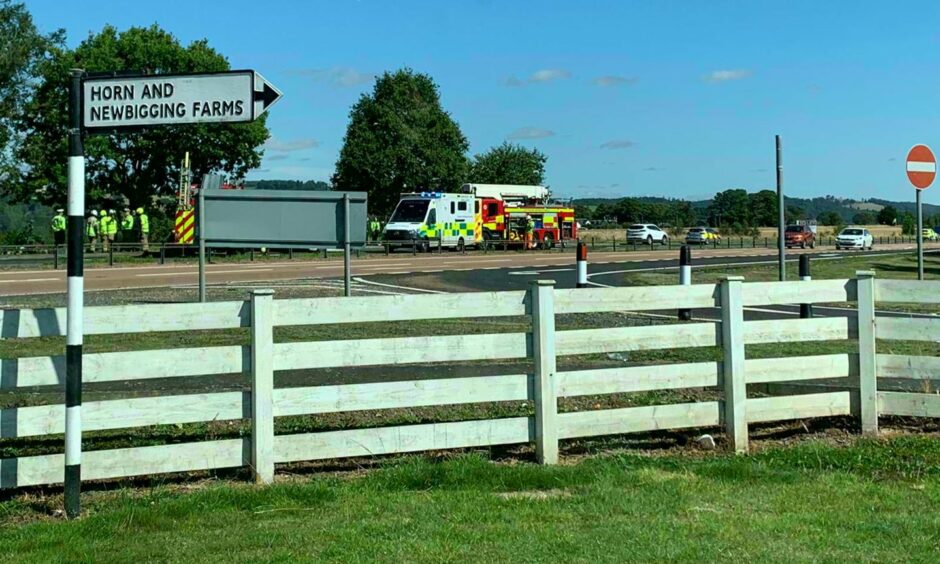 Emergency services at the fatal car crash on the A90 near Errol