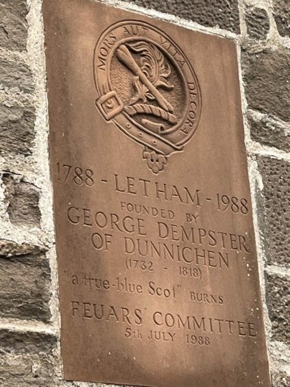 George Dempster Letham's plaque on the Feuars' Hall.