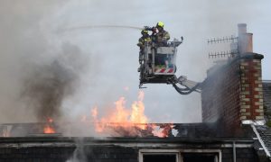 Crews tackling the fire on James Street in Perth. Image: Stuart Cowper