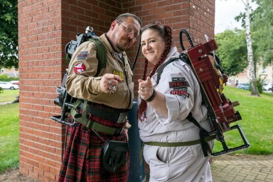 Raising funds for the Glasgow Children's Hospital were the Ghost Busters of Glasgow - two of their company (l to r) Graham and Laura Snider. Picture by Kim Cessford / DCT Media.