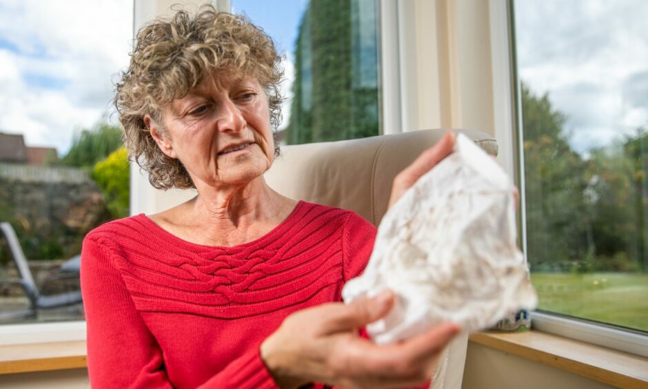 Susan Glover with dust, alleged to have come from nearby biomass plant.