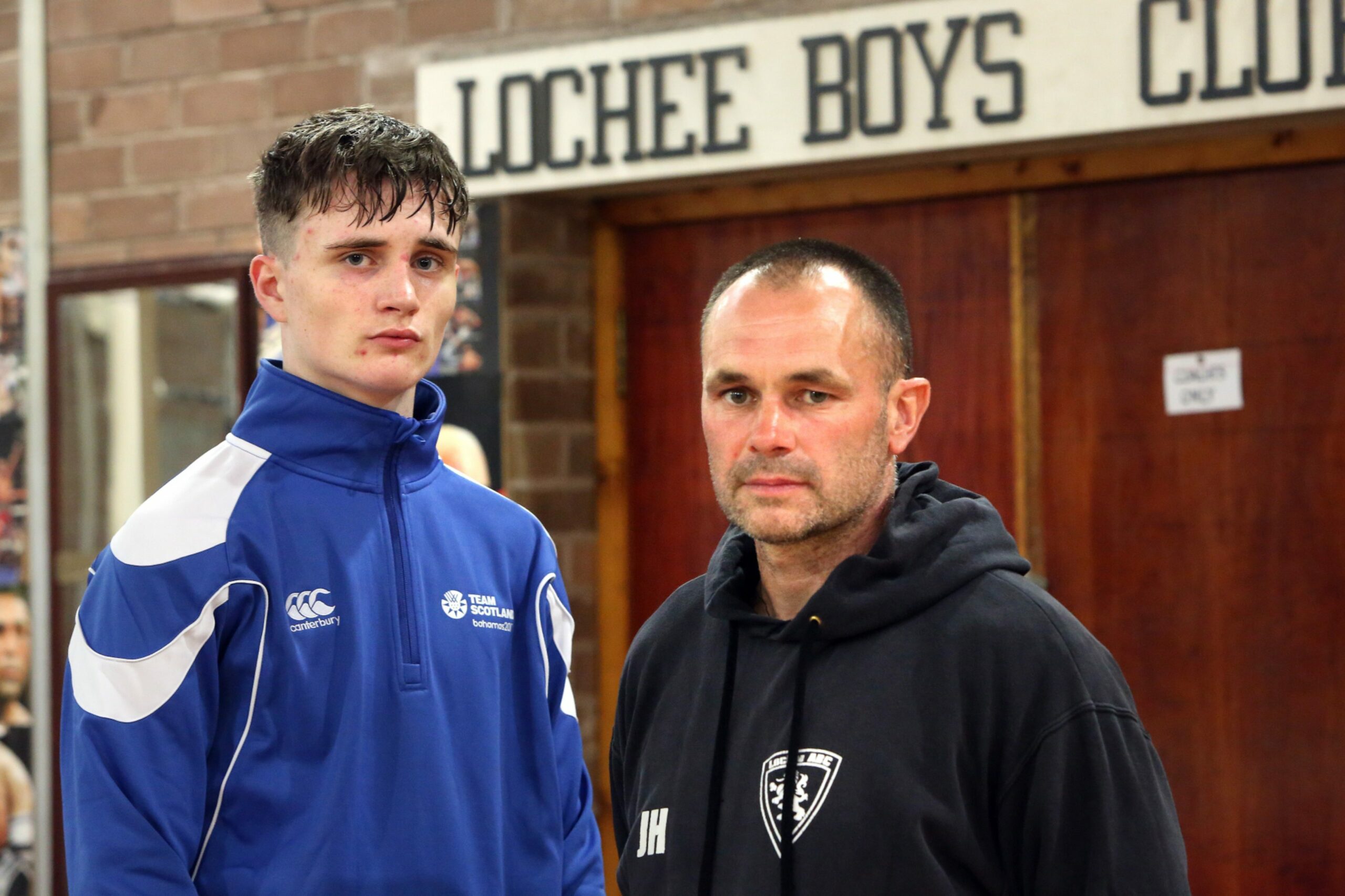 Sam Hickey pictured with Jerry Howett outside Lochee Boxing Club in 2017.