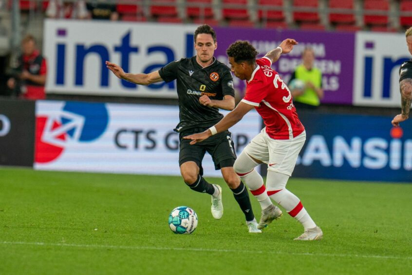 Liam Smith in action in United's 7-0 defeat at AZ Alkmaar