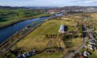 aerial view of Morris Leslie's West Kinfauns site showing existing HQ and land next to river Tay
