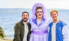 Martin Compston, Lawrence Chaney, winner of RuPaul's Drag Race UK, and Phil MacHugh in Dunoon,                
Alan Peebles