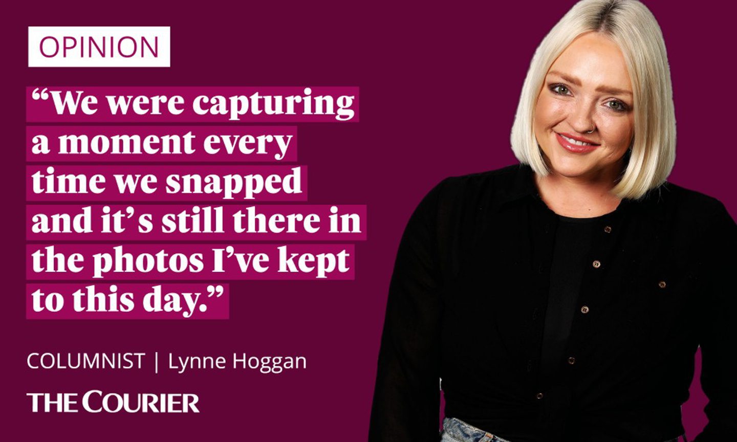 Lynne Hoggan quote card reading: "We were capturing a moment every time we snapped and it's still there in the photos I've kept to this day."